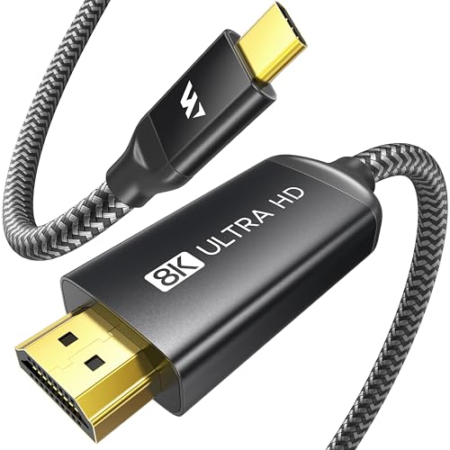 Warrky USB C to HDMI 2.1 Cable 8K@60Hz [Gold-Plated Plug, Aluminum Case] | 4K@240Hz/120Hz, 48Gbps, HDCP2.3 Type C Cord Fit with Thunderbolt 5/4, USB4, iPhone 17, MacBook Pro/Air, Galaxy S24, Dell, 6FT - size: 6FT, style: 8K@60Hz