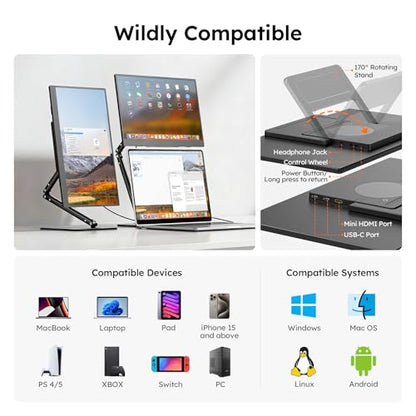 15.6" Portable Monitor, FHD 1080P IPS Travel Monitor for Laptop, Magnetic Foldable Stand & Protective Case Included, USB-C & Mini HDMI Screen Extender for Laptop Mac PC Phone Xbox PS4/5 Switch - style: 15.6 STAND BAG