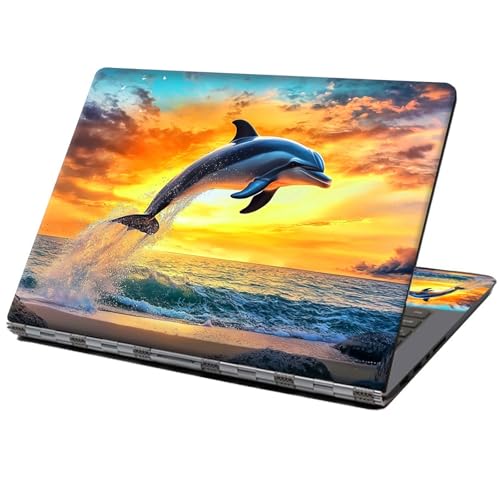 Laptop Skin Sticker Decal 12" 13" 13.3" 14" 15" 15.6",Waterproof Scratch Resistant Vinyl,Reusable Easy to Apply,for MacBook HP Dell Notebooks Netbooks Laptop,2 Wrist Pads,Dolphin Ocean Dusk - color: Dolphin Ocean Dusk