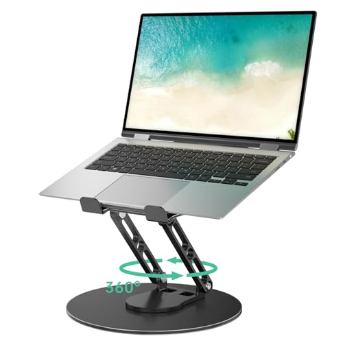 Laptop Stand for Desk Adjustable Computer Stand with 360 Rotating Base Ergonomic Laptop Riser Mount for Desk Foldable Protable Computer Desk Fits with MacBook Pro Air, Round Black - color: Round, Black
