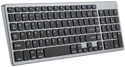 Wireless Keyboard,Bluetooth and 2.4G USB Wireless Keyboard,Rechargeable Slim Quiet Typing Keyboard for Mac/Windows -Space Grey