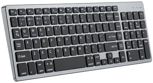 Wireless Keyboard,Bluetooth and 2.4G USB Wireless Keyboard,Rechargeable Slim Quiet Typing Keyboard for Mac/Windows -Space Grey