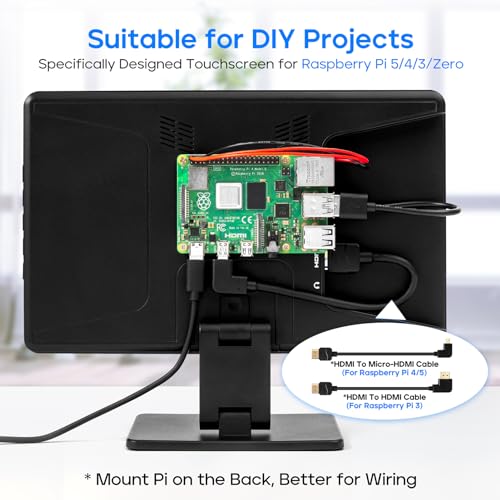 ROADOM 10.1" Touchscreen Monitor, 1024x600 IPS Raspberry Pi Screen, HDMI | 5-Point Touch, Dual Speakers, Plug & Play, Pi 5/4/3/Zero, Home Assistant, Gaming, PC Sub-Monitor, 3 Display Modes, with Case - size: 10.1 Inch