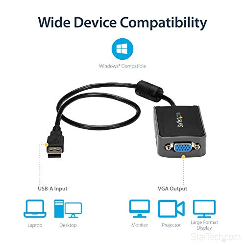 StarTech.com USB 2.0 to VGA Adapter, USB to VGA Monitor Converter for Windows, 1440x900 (no support for macOS/ChromeOS/Linux) - style: 1440p x 900p