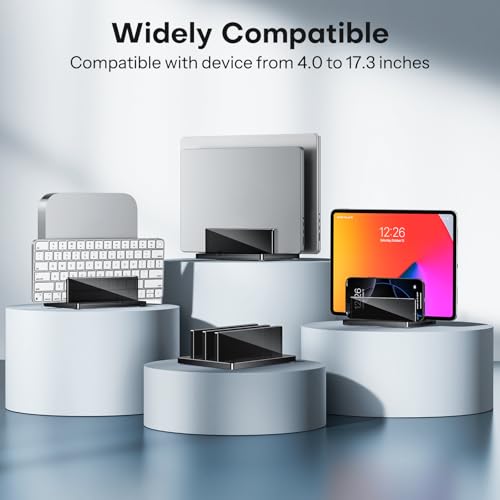 OMOTON Vertical Laptop Stand, Black Acrylic Dual Holder for MacBook Gaming | Adjustable Width 0.43-1.38", Black Acrylic Dual Slot Stand for Desk, Compatible with MacBook Pro/Air HP Gaming up to 17" - size: Dual-Black