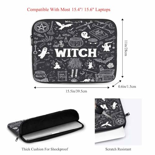 Laptop Sleeve Bag 15.4 15.6 Inch,Witch Halloween Witchcraft Black Magic Palmistry Protective Polyester Computer Cases Laptop Cover Briefcase Bag Tablet Travel Cover - color: LPS-016