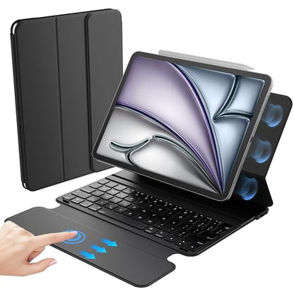 HOU Keyboard Case for iPad Air 11" M4/M3/M2, 5th/4th Gen & Pro 11" 1st/2nd/3rd/4th Generation, Ultra Slim Smart Folio,Full-Surface Touchpad,Stylus Holder, Lens Protection, Ideal for Work & Travel