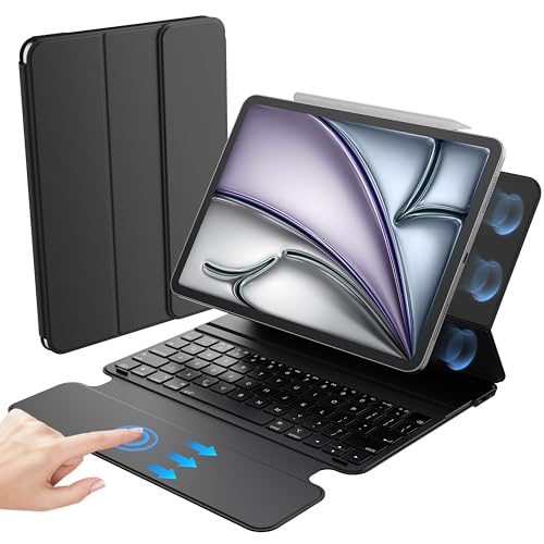 HOU Keyboard Case for iPad Air 11" M4/M3/M2, 5th/4th Gen & Pro 11" 1st/2nd/3rd/4th Generation, Ultra Slim Smart Folio,Full-Surface Touchpad,Stylus Holder, Lens Protection, Ideal for Work & Travel
