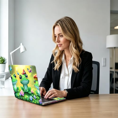 Happy Frogs in Flower Pond Universal Laptop Skin Sticker 3PCS, Protective Decal Trim-to-Fit 11.6" 13.3" 14" 15.6" Laptop Vinyl Cover, Removable Anti-Scratch Computer Decal Protector - color: Happy Frogs In Flower Pond