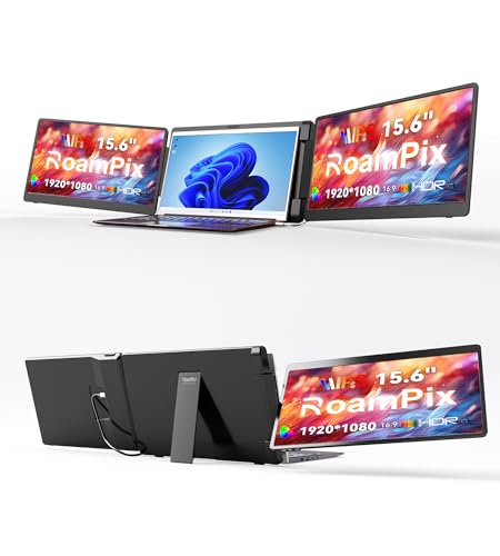 15.6" Laptop Screen Extender, 1080P FHD IPS Portable Monitor, Plug and Play, Triple Portable Laptop Monitor for 13-17" Laptops with USB-C/HDMI, for Wins/MacOS(M1//M2/M3Pro/Max). - color: Black, style: Triple monitor
