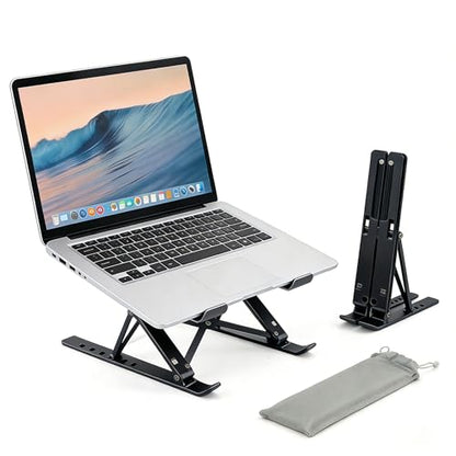 Adjustable Laptop Stand for Desk, Metal Foldable Laptop Riser Holder, Portable Desktop Book Stands, Ventilated Cooling Computer Notebook Stand Compatible with 10-17” Laptops - color: Black