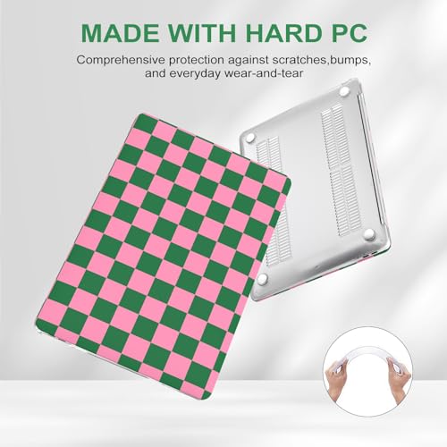 iCasso Compatible with MacBook Air 13 inch Case 2021 2020 2019 2018 Release A2337 M1 A2179 A1932 Touch ID, Plastic Hard Shell Case + Keyboard Cover + Screen Protector, Green Pink Checkered - color: Green Pink Checkered