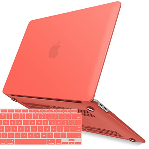 IBENZER Compatible with New MacBook Air 13 inch Case 2022 2021 2020 M1 A2337 A2179 A1932, Plastic Hard Shell Case with Keyboard Cover for Mac Retina Display with Touch ID, Coral Orange, MMA-T13LCOR+1 - color: Coral Orange