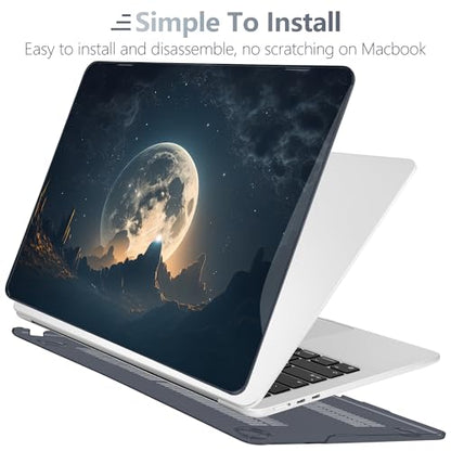Batianda Case for MacBook Air 15" with M5 M4 M3 M2 Chip, Moon in Sky | 4-in-1 set with Sci-fi galaxy universe design, lightweight slim hard shell protection for men, gamers, and tech fans - color: Moon in Sky