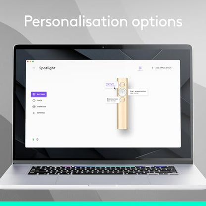 Logitech Spotlight Presentation Remote Universal Wireless - Gold | Universal connection, laser pointer, advanced digital highlighting, Bluetooth, 30 m range, quick charging - color: Gold