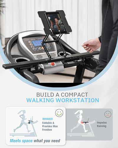 INMAKER Treadmill Desk Attachment, Universal Treadmill Laptop Holder Stand | Basic Version, Adjustable Height and Width, Aluminum Stand, Matte Black(No Tray Included)