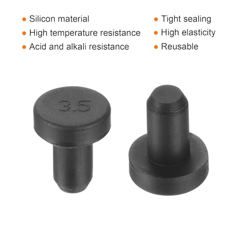 uxcell High Temp Silicone Plug Mount Dia 3.5mm/0.14 inch t Shaped Rubber Stopper Hole Plugs for Powder Coating Plating Waterproof Plugs Sealing Plugs Black Pack of 12(OD 6mm) - size: 3.5x6mm