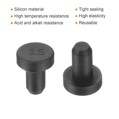 uxcell High Temp Silicone Plug Mount Dia 3.5mm/0.14 inch t Shaped Rubber Stopper Hole Plugs for Powder Coating Plating Waterproof Plugs Sealing Plugs Black Pack of 12(OD 6mm) - size: 3.5x6mm