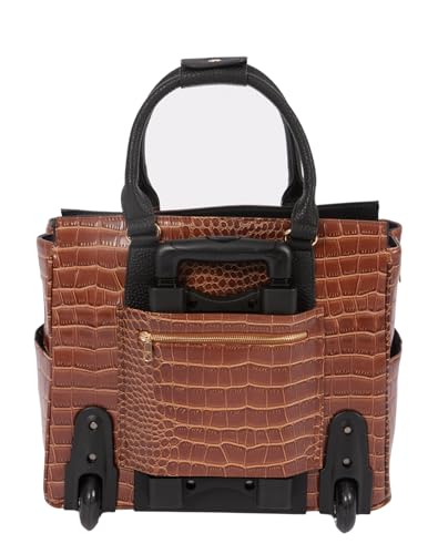 JKM & Company Rolling Laptop Bag for Women | Designer Wheeled Briefcase | Fits 13-17" Laptops | Office Travel Computer Case - color: Brown/Black