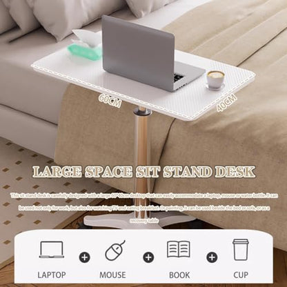 Adjustable Height Standing Desk, School Speech Lifting Stand Up Desk, Portable Swivel Mobile Laptop Table, Sofa Side Table with Brake Rollers(White) - color: White