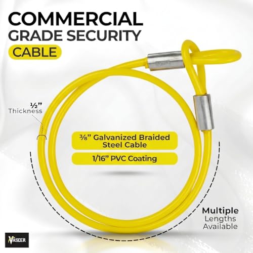 Vascer Commercial Heavy Duty Braided Galvanized Steel Theft Deterrent Security Cable with Looped Ends. (1/2 Inch Thick, 7x19 Construction, 10 Feet) - size: 10 Feet - 1/2 Inch Thick