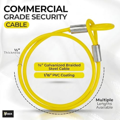 Vascer Commercial Heavy Duty Braided Galvanized Steel Theft Deterrent Security Cable with Looped Ends. (1/2 Inch Thick, 7x19 Construction, 10 Feet) - size: 10 Feet - 1/2 Inch Thick