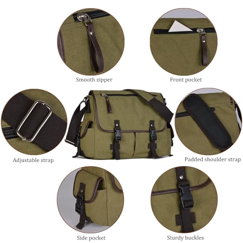 15.6 Inch Laptop Messenger Bag for Men Women, Canvas Computer Shoulder Bag, Work Briefcase for Business College Travel | Anti-theft Design - color: Green