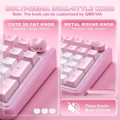 YUNZII B98 PRO QMK/VIA Wireless Mechanical Gaming Keyboard,96% Layout with Numpad and Cute Cat Knob, BT/2.4G/USB-C,Linear Switch Hot Swap Gasket,RGB for Win/Mac (Pink, Milk V2 Linear Switch) - color: Pink, size: Milk V2 Linear Switch