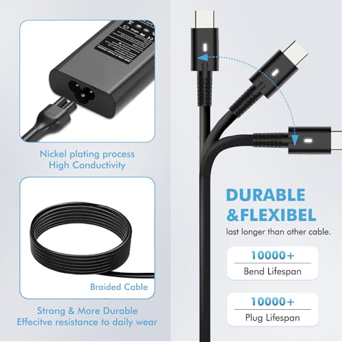 90W USB C Laptop Charger Compatible with Dell XPS 13 15 17, Latitude 5520 5530 5540 5550 5400 5450 5440 5430 5420 5320, Latitude 3420 3450 3520 3550 7320 7420, Precision 3540 5550 - color: BLACK