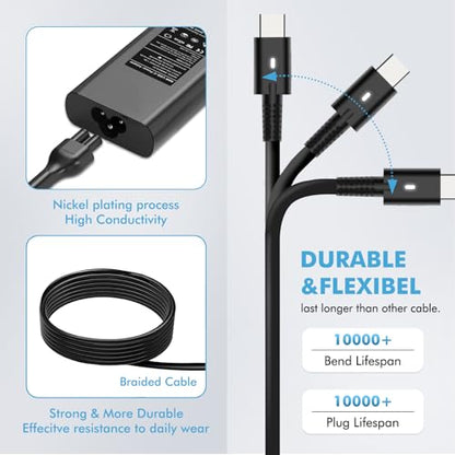 90W USB C Laptop Charger Compatible with Dell XPS 13 15 17, Latitude 5520 5530 5540 5550 5400 5450 5440 5430 5420 5320, Latitude 3420 3450 3520 3550 7320 7420, Precision 3540 5550 - color: BLACK