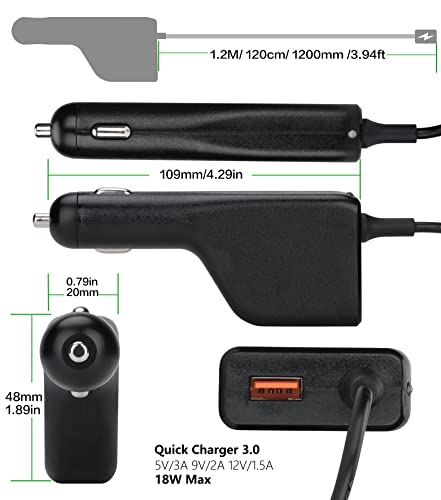 19.5V 3.33A 65W Blue Tip Car Adapter Charger with USB QC3.0 Compatible for HP Laptop Envy4 Envy6 EliteBook TouchSmart Folio Pavilion Stream Spectre Zbook chromebook Power Supply