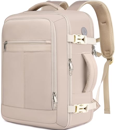 EZUOLA Carry On Backpack, Travel Backpack for Men Women Airline Approved, Underseat Personal Item Travel Bag With Shoe Compartment,Laptop Mochila 15.6inch Casual Daypack for Weekender College,Beige - color: Light-beige, size: Large-25L