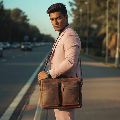 Slim Genuine Leather Briefcase For Men Fits 16 Inch Laptop Satchel 'The StatesMan' Computer Messenger Bags For Business Office Work