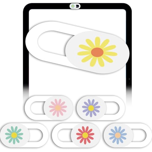 6Pcs 6 Styles Daisy Camera Cover Slide White Privacy Guard Accessories, 0.04 Inch Thin Webcam Cover Protector Blocker for Laptop Desktop Computer Tablet Notebook Mini PC Home Office Use - color: Daisy