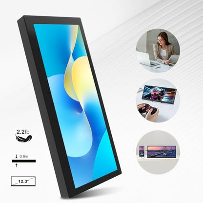 12.3 Inch IPS Stretched Bar LCD Travel Display 1920 * 720 Secondary Monitor, HDMI USBC, Mini Portable Monitor Metal Material for Laptop Computer Windows Aida64 GPU CPU RAM Monitoring,Built-in Speaker