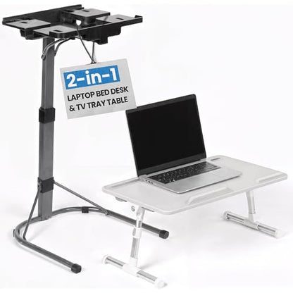GoShark Lite 2-in-1 Laptop Bed Desk & TV Tray Table for Couch - Portable Foldable Stand with Adjustable Height & Angle for Work, Dining, Study - Detachable with Secondary Surface & Device Slots