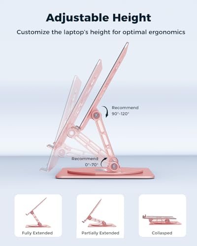 Aoviho 360° Rotating Laptop Stand for Desk | Adjustable, Foldable, Portable Aluminum Ergonomic Riser | Compatible with MacBook, Dell, HP & All Laptops 10-16 inch | Rose Gold - color: Rose Gold