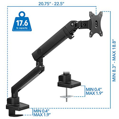 Mount-It! Single Monitor Arm Desk Mount for 24-32 Inch Computer Monitor, Full Motion Aluminum Mount, VESA 75x75 100x100, Holds up to 17.6 lbs, Cable Management, C-Clamp and Grommet Base, Black