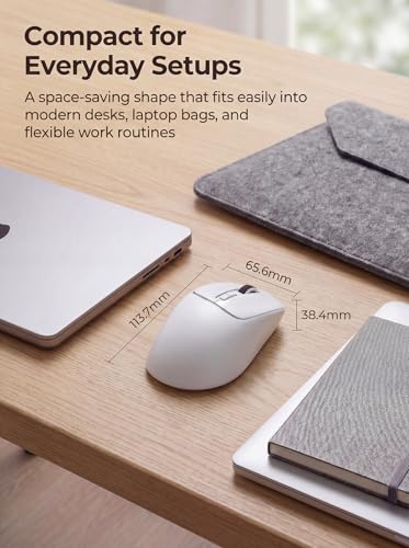 RAPIQUE Wireless Mouse, Dual Bluetooth & 2.4G, White | Multi-Device for 3 Devices, USB-C Rechargeable, Quiet Click, 4 DPI Levels up to 3200, Ergonomic Right-Hand for MacBook, PC - color: White
