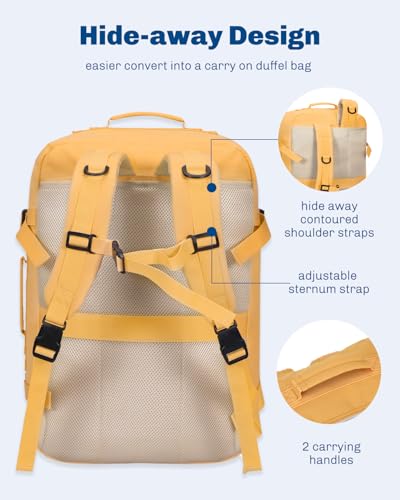 Carry on Backpack 38L Large Travel Backpack for Women Flight Approved Weekender Bag Laptop Backpack Men 15 inches Yellow - color: Yellow