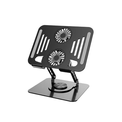 Aluminum Rotatable Laptop Stand | Dual Cooling Fans, Height Adjustable - color: Black