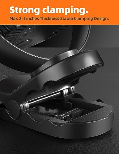 6'' Clip Fan, Portable Clamp Fans with Hanging Hook, 5000mAh Rechargeable Battery Fan, 3 Speeds, 720° Rotation, Quiet, Strong Grip Clamp, 7-30 Working Hours for Camp Stroller Bed - Black - style: 6'' Rechargeable Clip Fan with hanging hook