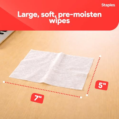Staples Screen Cleaning Wipes – 100 per Tub, Safe for Monitors, Laptops & Electronics, 2‑Pack - size: 100 Count (Pack of 2)