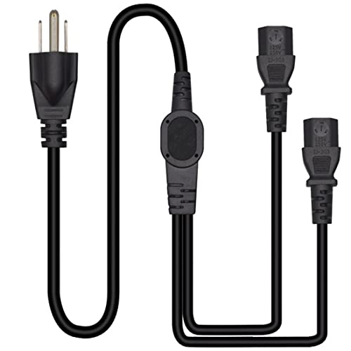 9.8FT/3M Computer Power Splitter Cord NEMA 5-15P to IEC320 2X C13 | Monitor Power Cord, Y-Power Cable, C13 Splitter,16AWG/18AWG,10A 125V,Power Supply for 2 Devices at a Time, UL Listed - color: 9.8FT/3M, 5-15P to 2X C13