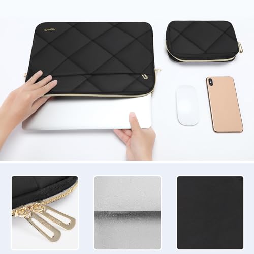 MOSISO 13-14 inch Laptop Case, 13.3 inch Laptop Sleeve, Black | Compatible with MacBook Neo/Air 13.6/Pro 13/Pro 14, HP Dell ASUS Lenovo, Rhombus Quilted Horizontal Bag with Small Case - color: Black