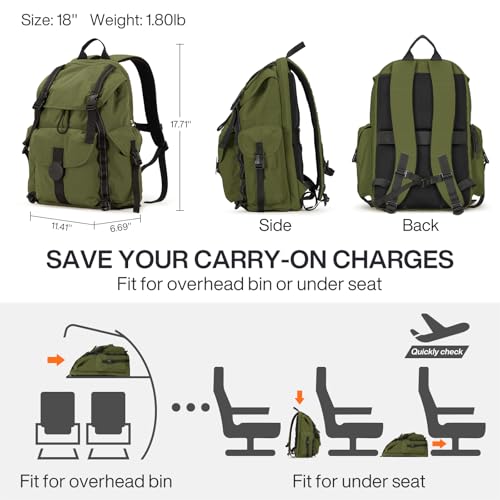 mixi Travel Backpack for Women Men, 18 Inch Carry On Laptop Backpack Flight Approved fits 16'' Laptop, Lightweight Waterproof Hiking Backpack Travel Outdoor Business Casual Daypack, Jungle Green - color: Jungle Green