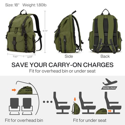 mixi Travel Backpack for Women Men, 18 Inch Carry On Laptop Backpack Flight Approved fits 16'' Laptop, Lightweight Waterproof Hiking Backpack Travel Outdoor Business Casual Daypack, Jungle Green - color: Jungle Green