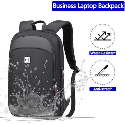 Business Backpack for Men 15.6 Inch,Slim & Expandable Waterproof Travel Laptop Backpack - color: Black