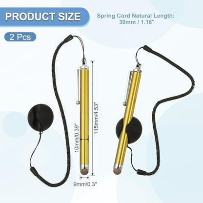 PATIKIL 2 Pcs Screen Capacitive Pen with Spring Rope Fixing Dock High Sensitivity for Mobile Phone Car Navigation GPS POS Tablet Laptop, Gold Tone - color: Gold Tone