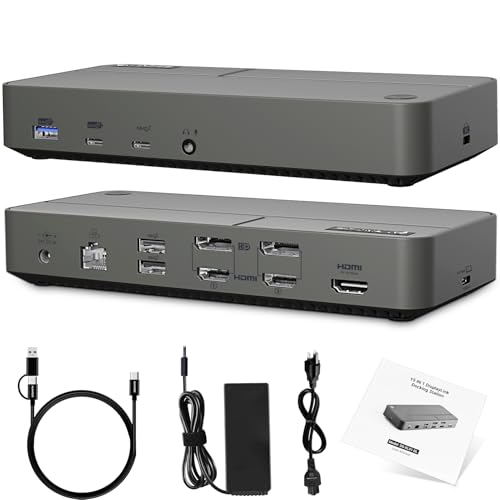 MacBook Docking Station 3 Monitors, Displaylink Laptop Docking Stations with 130W Power Supply,15 in 1 USB C Triple 4K Display Dock for MacBook Pro/Air and USB-C/A Port Computer (3 HDMI, 2 DP)